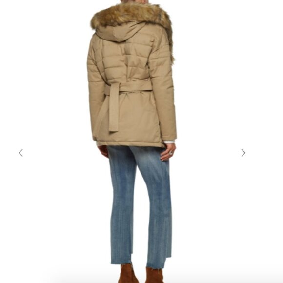 Maje Faux Fur Trimmed Cotton Blend Twill Hooded Coat 4 - Picture 3 of 14